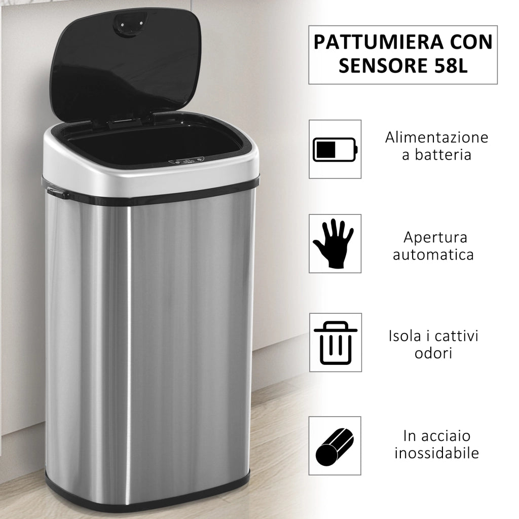 Bidone con Coperchio a Sensore Infrarossi ¨C zephmum ¨C Acciaio ABS 40.9x28.9x68cm