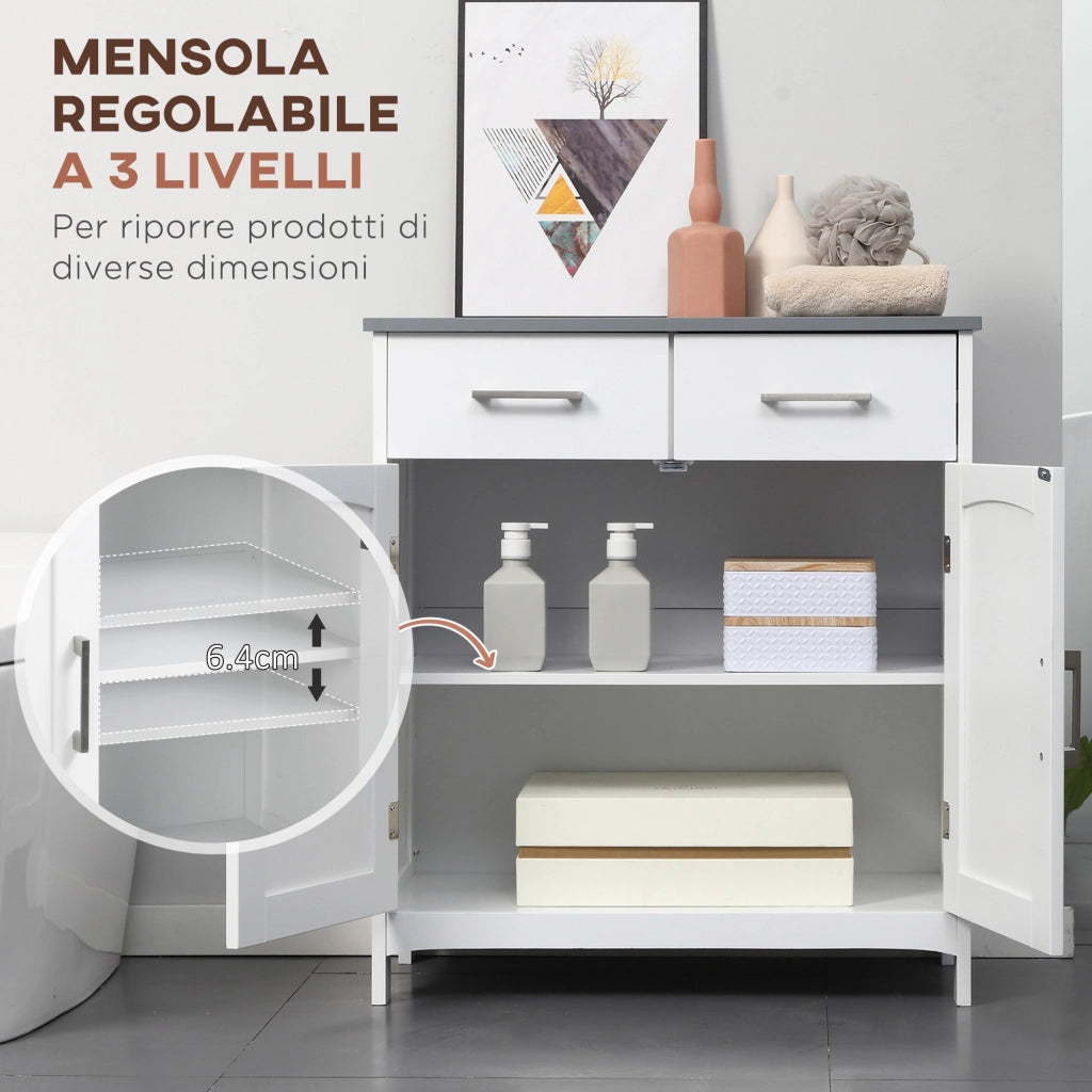 Mobile Bagno con Ante, Cassetti e Ripiano Regolabile ¨C Zephmum ¨C MDF Bianco 68x33x76