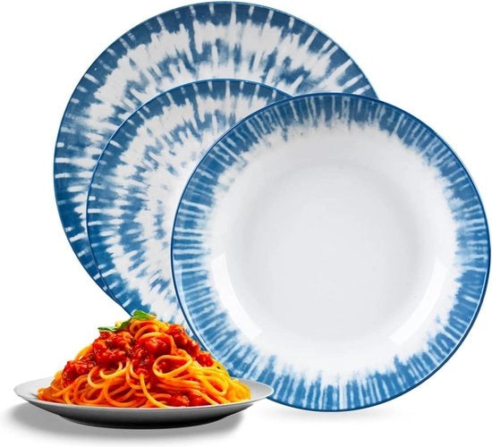 Set da tavola in porcellana con strisce blu - 18 pezzi per 6 persone, piatti piatti, piatti per zuppe, piatti per dessert - ideale per occasioni speciali set da tavola per 6 persone