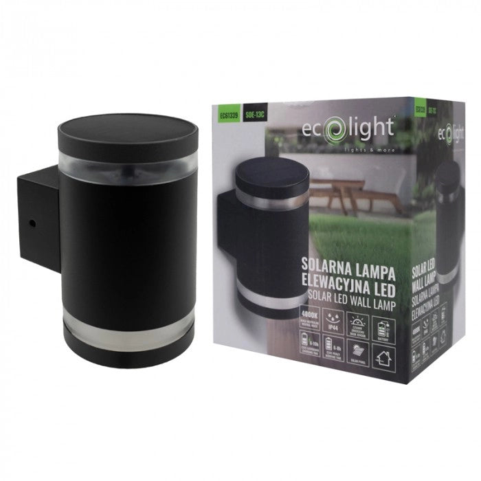 Applique solare LED 1,6W nera tonda con crepuscolare Ecolight