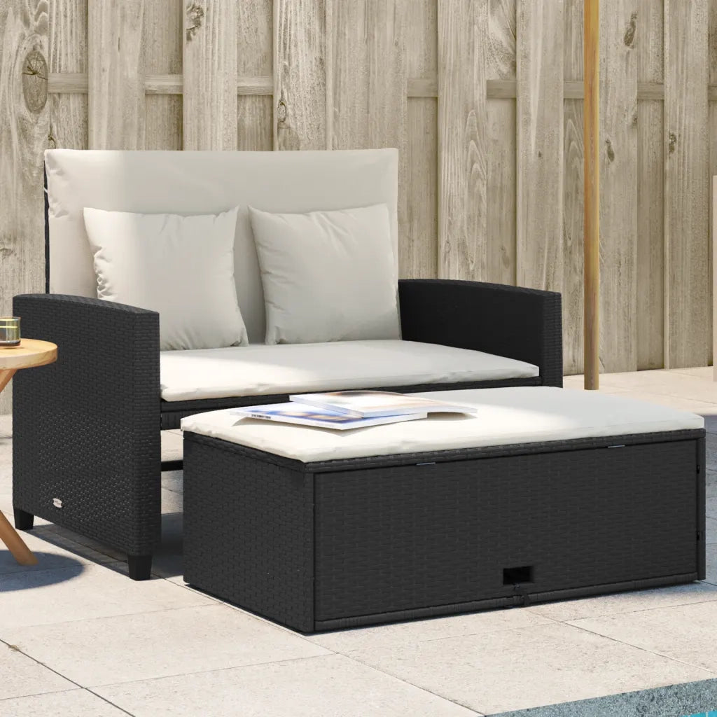 Divano da Giardino con Cuscini a 2 Posti-Sofa da Giardino-Divano da esterno Nero in Polyrattan 845048
