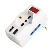 Adattatore con Interruttore Spina 10A con 2 Prese Bipasso 10A/16A e 1 Schuko 1 USB A e 1 USB C 5V/3A 250V Max 1500W Bianco