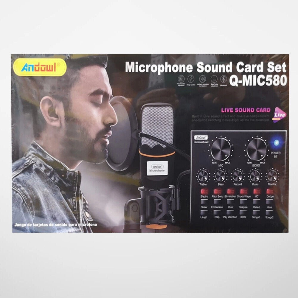Trade Shop - Microfono A Condensatore Q-mic580 Schede Audio Bluetooth Filtro Anti-pop Con Base -