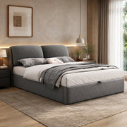 Letto imbottito 140x200 in velluto grigio con 3 cassetti, contenitore idraulico, rete a doghe e testiera regolabile