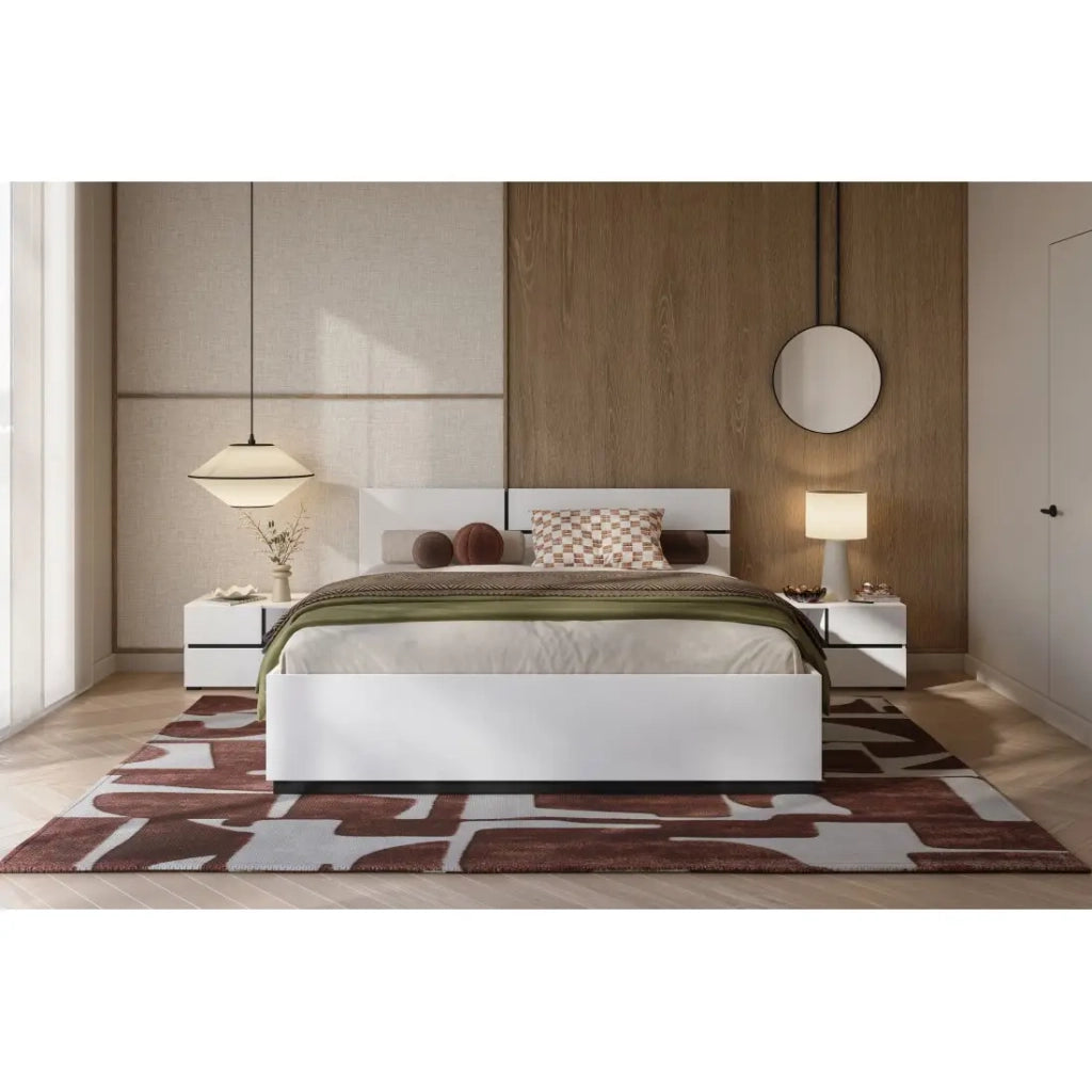 Letto contenitore HAVANA 180x200 cm - Bianco e nero – Letto moderno con contenitore integrato