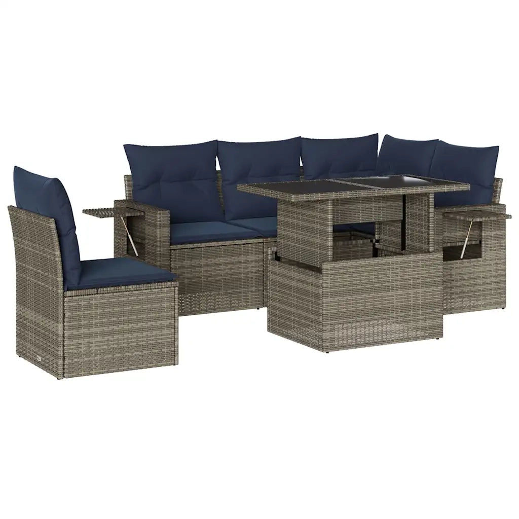 Set Divani da Giardino 6 pz con Cuscini Grigio in Polyrattan 3267911
