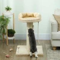 Albero Tiragraffi per Gatti con Lettino e Pallina in Peluche e Palo in Sisal 55x55x83cm Beige