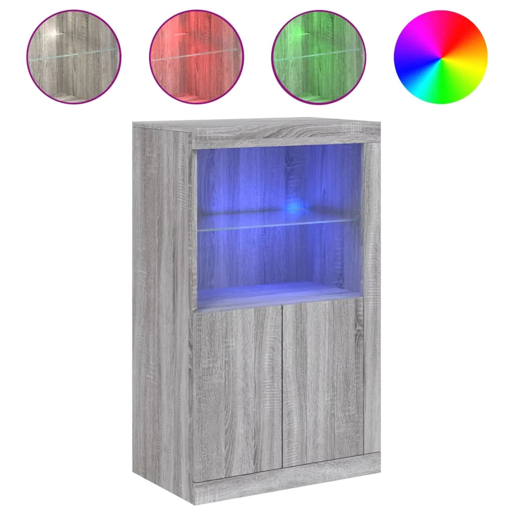 Mobiletto laterale dal design moderno con illuminazione a LED 60,5 x 37 x 100 cm realizzato in legno composito Sonoma grigio 02_0049361
