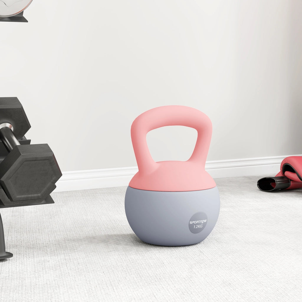 Kettlebell 12 kg ¨C Xylo ¨C Rosa e Grigio, Impugnatura Antiscivolo, Riempimento Sabbia Metallica, 21x21x30 cm