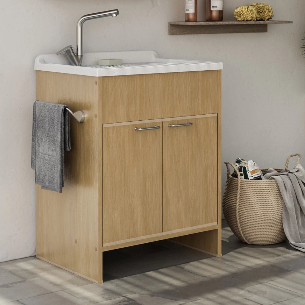 Mobile LAVATOIO in PVC in KIT di montaggio - 60X50 per Interni/Esterni - CR - Col: LEGNO FRASSINO