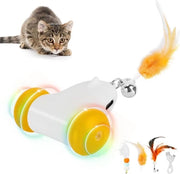 Giocattolo per gatti autonomo - giocattolo elettrico per gatti con 3 piume - 2 velocità - LED ruota di colore - ricaricabile via USB