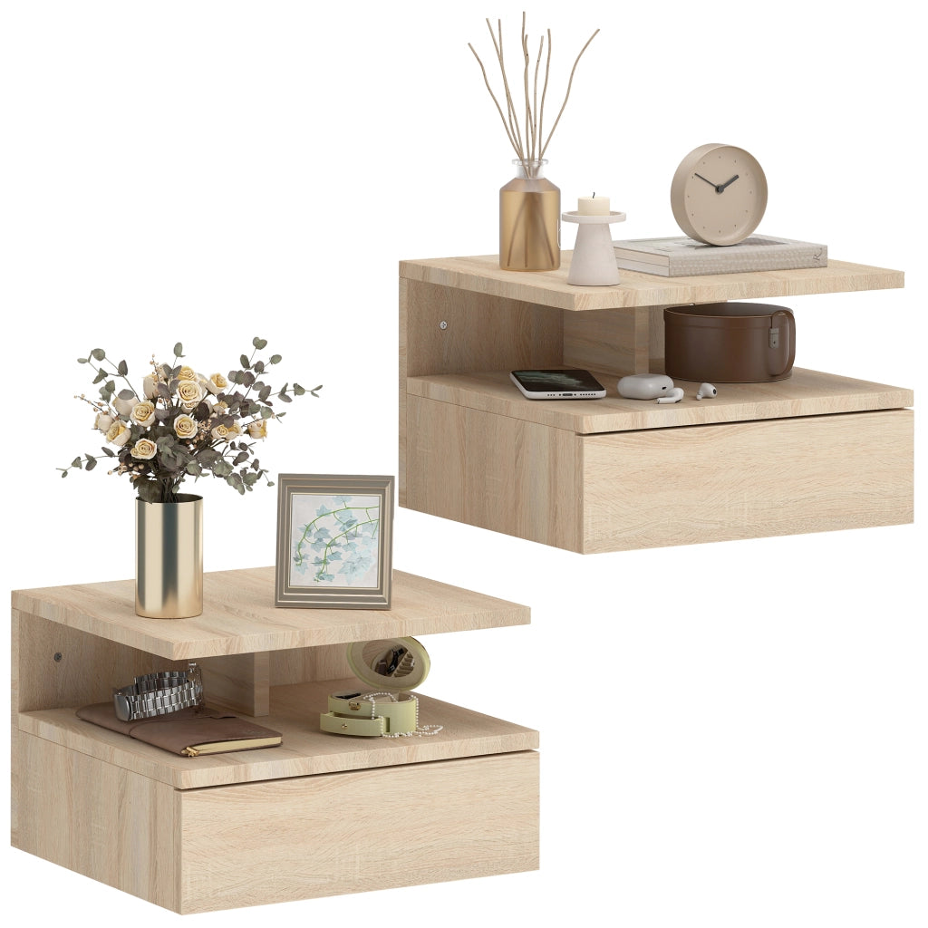 Comodino sospeso con cassetto ¨C Xylo ¨C Set 2 pezzi quercia 35x32x22,5cm