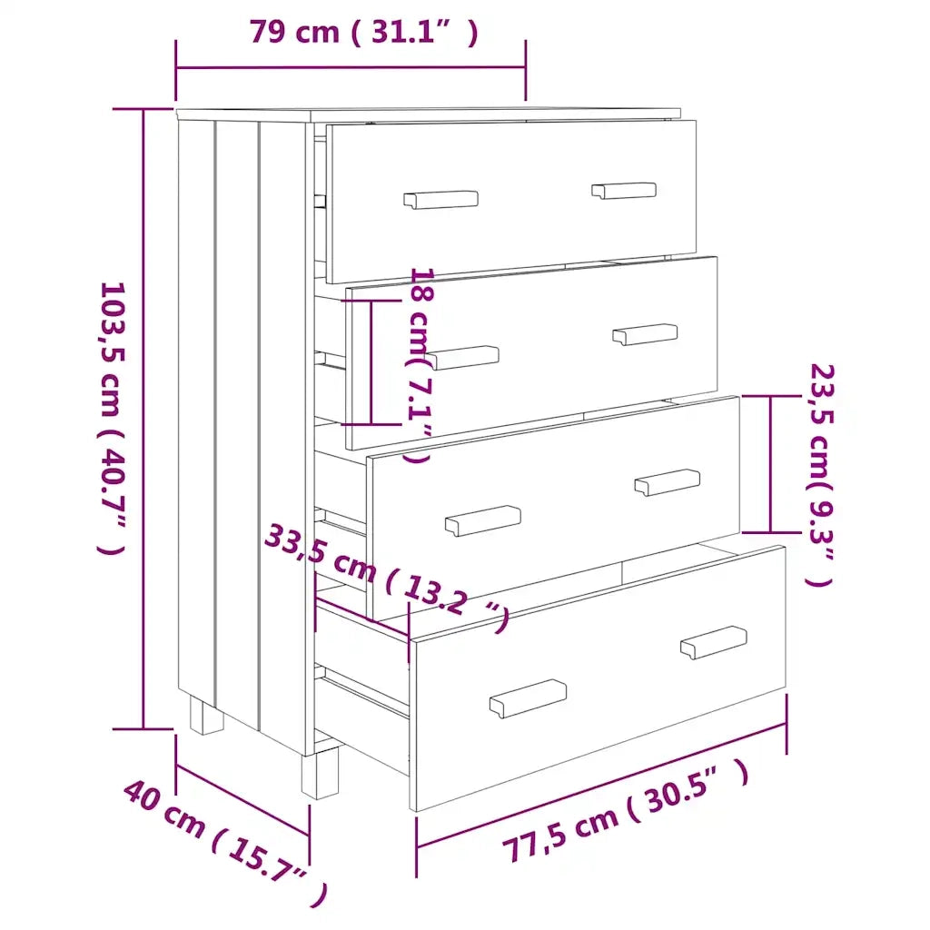 Credenza-Buffet-Armadio da cucina HAMAR ambra 79x40x103,5 cm in Legno Massello di Pino