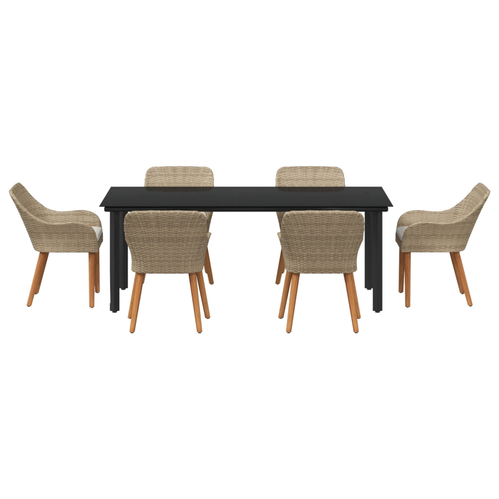 Set da pranzo giardino 7 pezzi Beige in polirattan