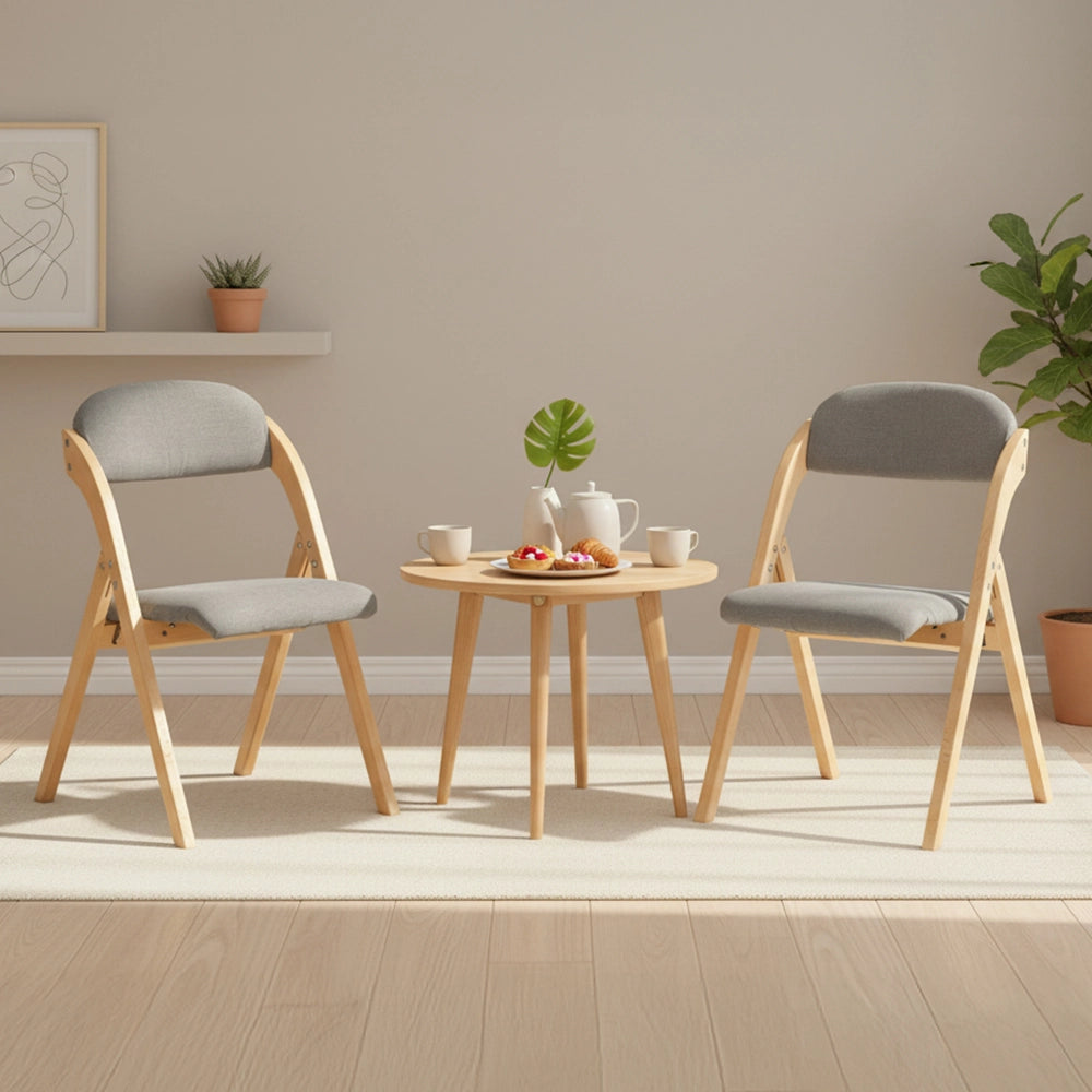 SoBuy FST92-Nx2, Sedia Pieghevole in Legno Set da 2 Poltrona Imbottita da Cucina, Sedie da Interno per Ufficio, Balcone, Giardino - Sedie Pieghevoli Salvaspazio Richiudibili in Faggio, Grigio Chiaro