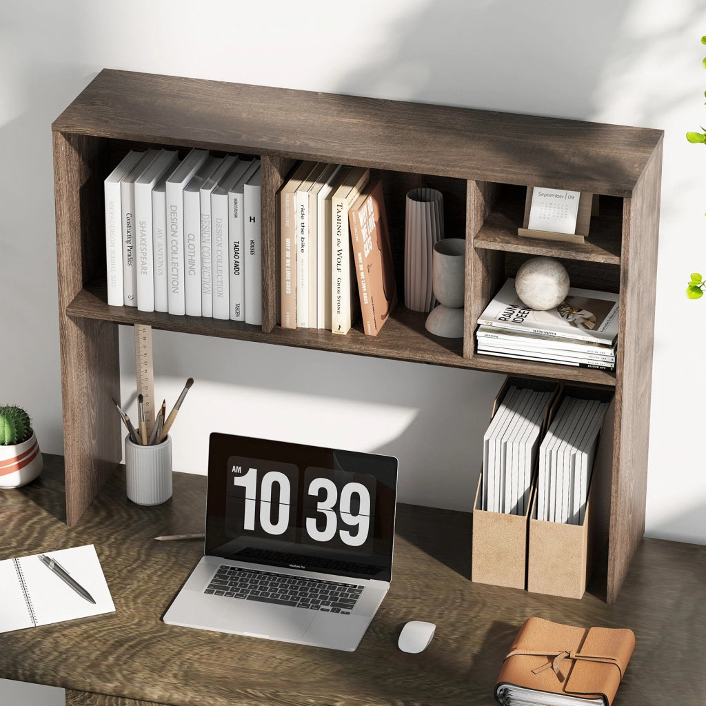 Libreria da scrivania per computer con 4 cubi e scomparto posteriore aperto-Organizzatore di stoccaggio per scrivania Grigio