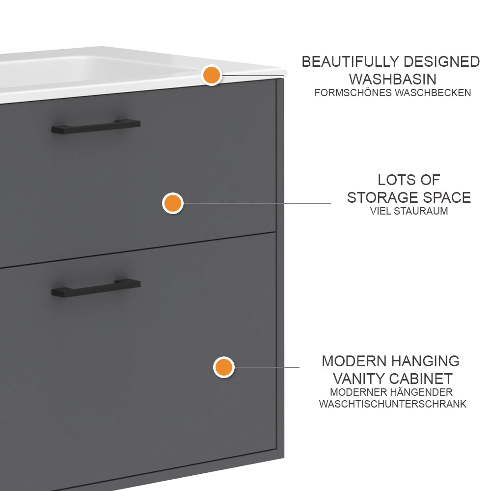 Vicco Set di mobili da bagno Antracite 80 x 61.5 cm con lavabo