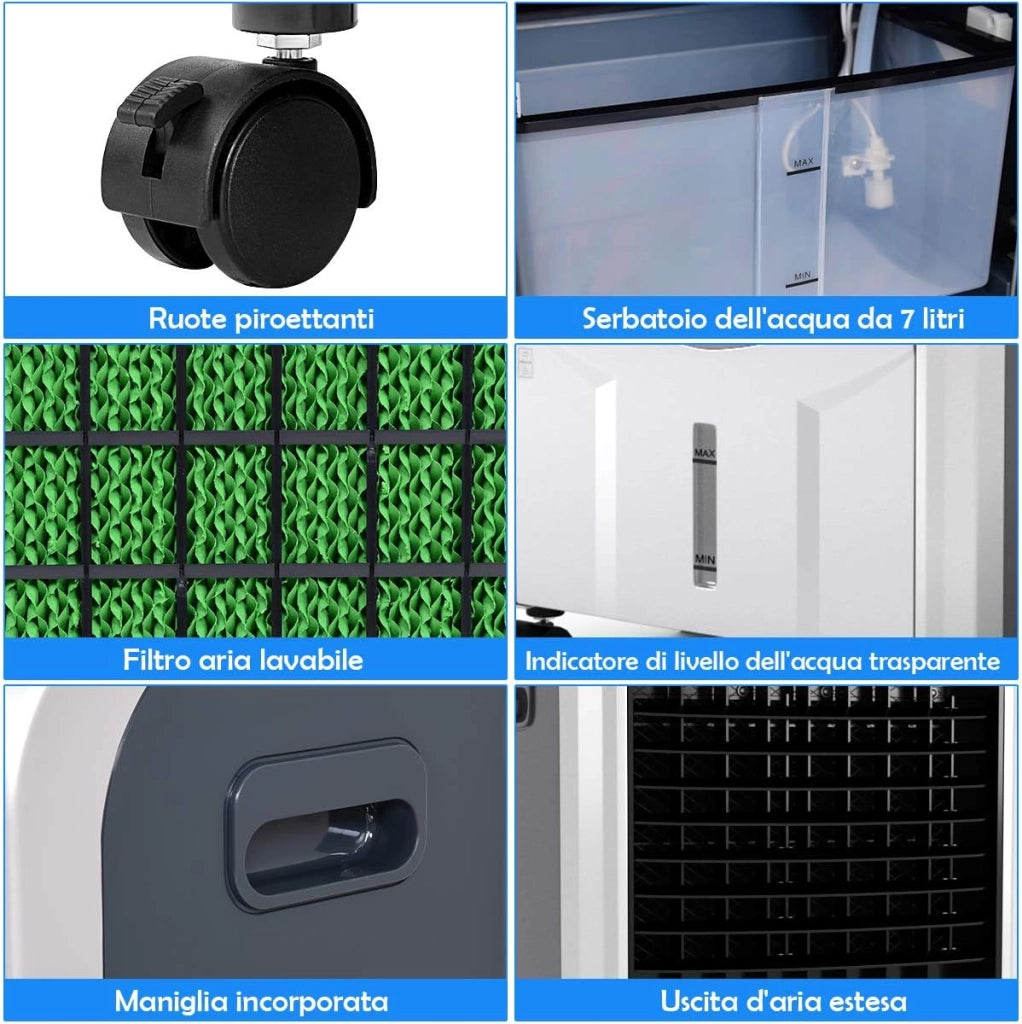Condizionatore per Freddo Caldo, Ventilatore Climatizzatore da Terra a Evaporazione Portatile, Caldo 2000W, Freddo 75W, con Telecomando