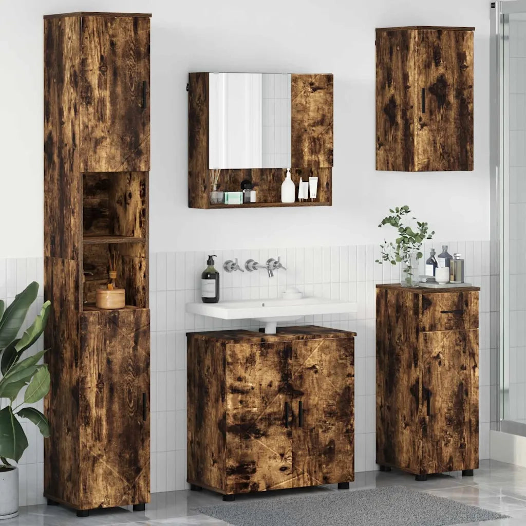 Set di mobili per il bagno con cassetto 5 pcs Rovere fumé