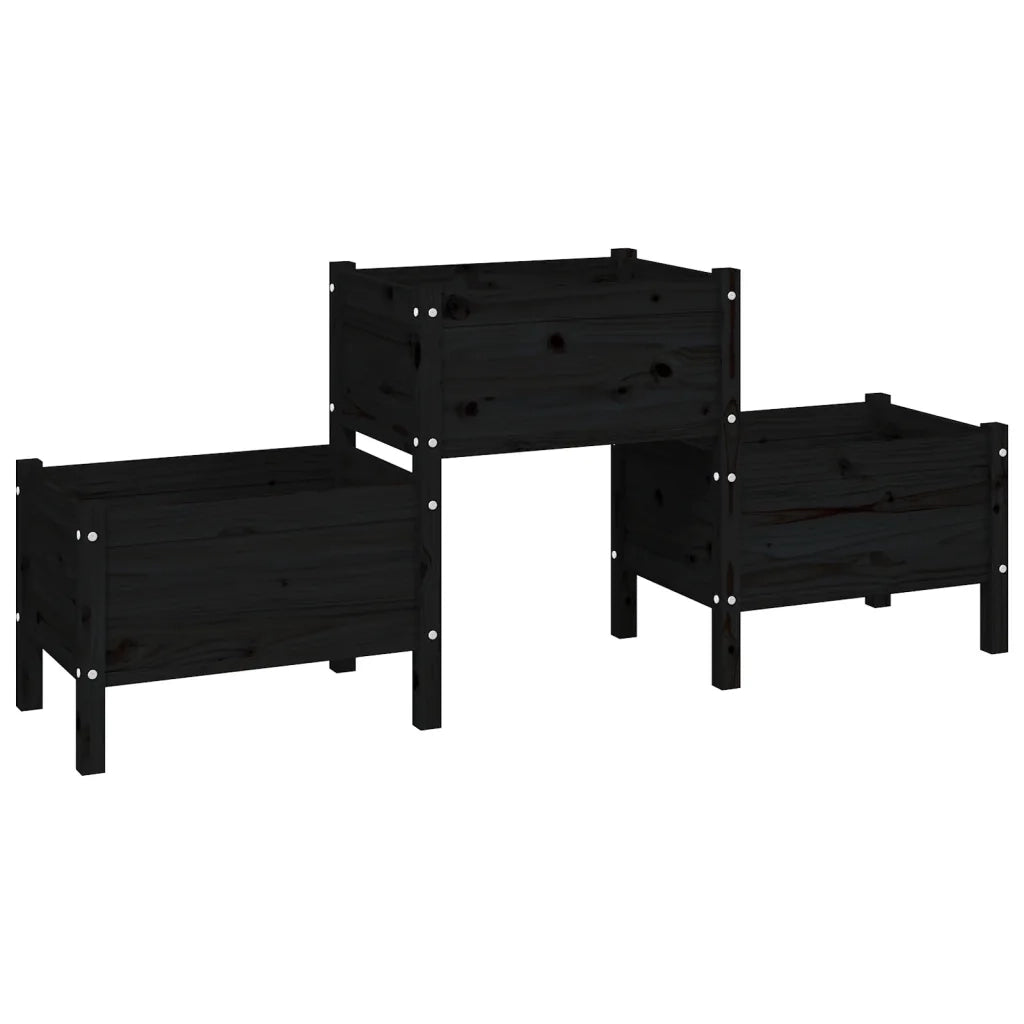 Fioriera | Cassetta per fiori | Vaso Nera 178,5x44x75 cm in Legno Massello di Pino