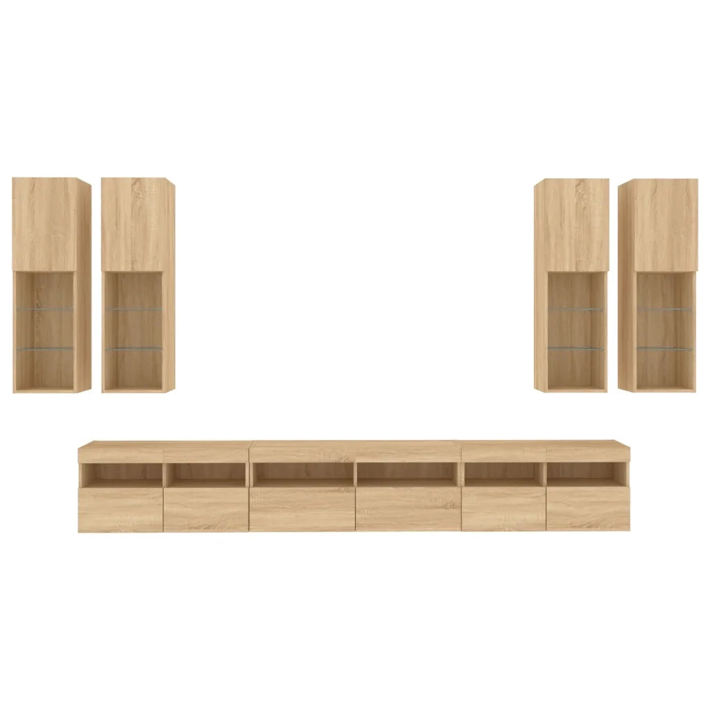 Set Mobili TV a Muro 7 pz con Luci LED Rovere Sonoma 3216780