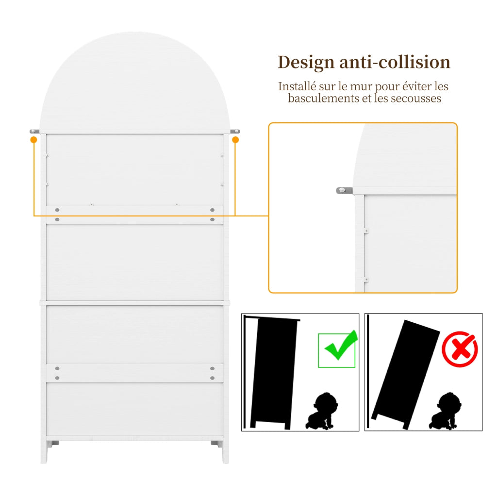 Armadio Contenitore con 2 Ante; 3 Cassetti e Vano a Giorno; Stile Moderno; in MDF; 70??35??180 cm; Bianco