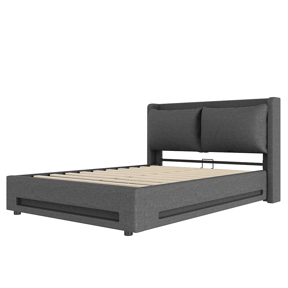 Letto a baldacchino 140x200cm - Xylo - velluto USB-C LED spazio ripiano