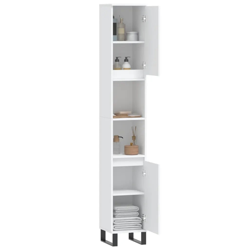 Armadietto da Bagno Bianco 30x30x190 cm in Legno Multistrato 831540