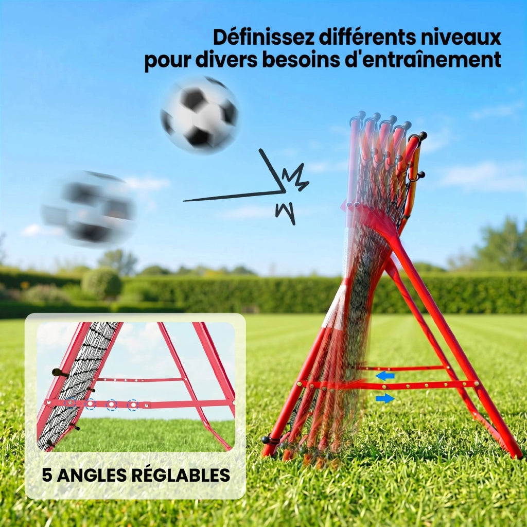 Rete Rimbalzo Calcio Portatile ¨C Xylo ¨C 5 Angoli Regolabili Acciaio Nylon 103x72x89cm Rosso
