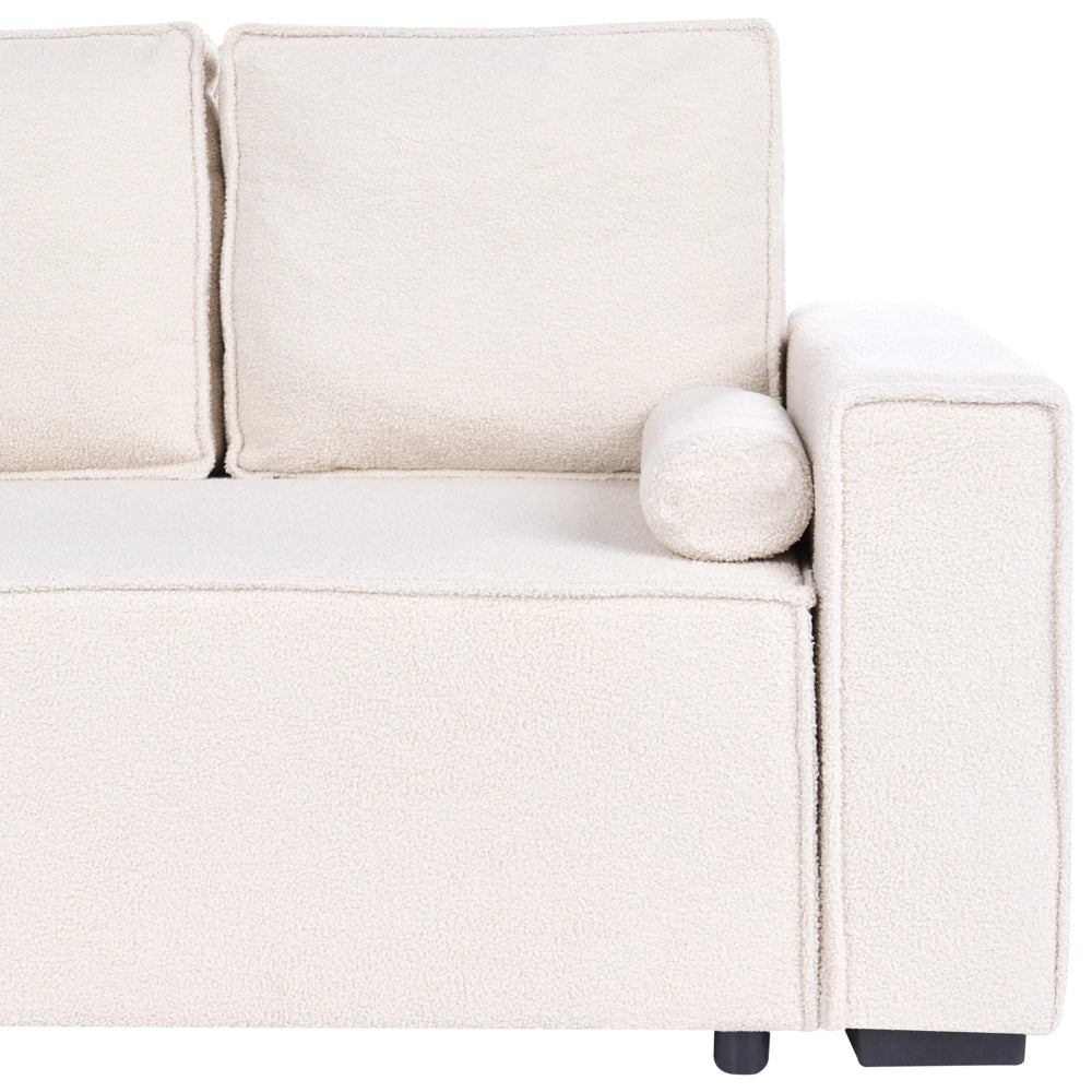 Divano letto angolare a 3 posti rivestimento in bouclé verde chiaro a destra con braccioli contenitori reversibile stile moderno per soggiorno