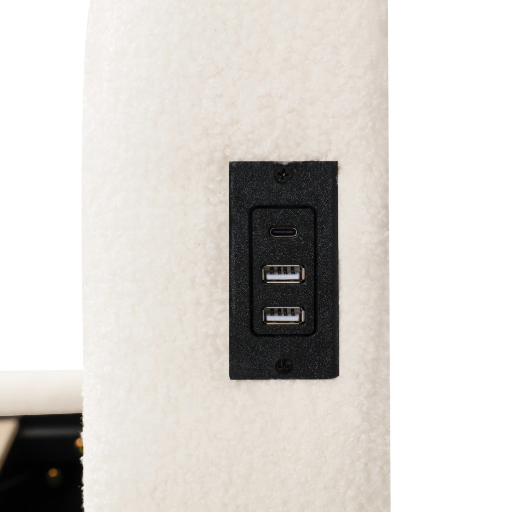 Letto singolo imbottito con contenitore, rete inclusa e porta USB