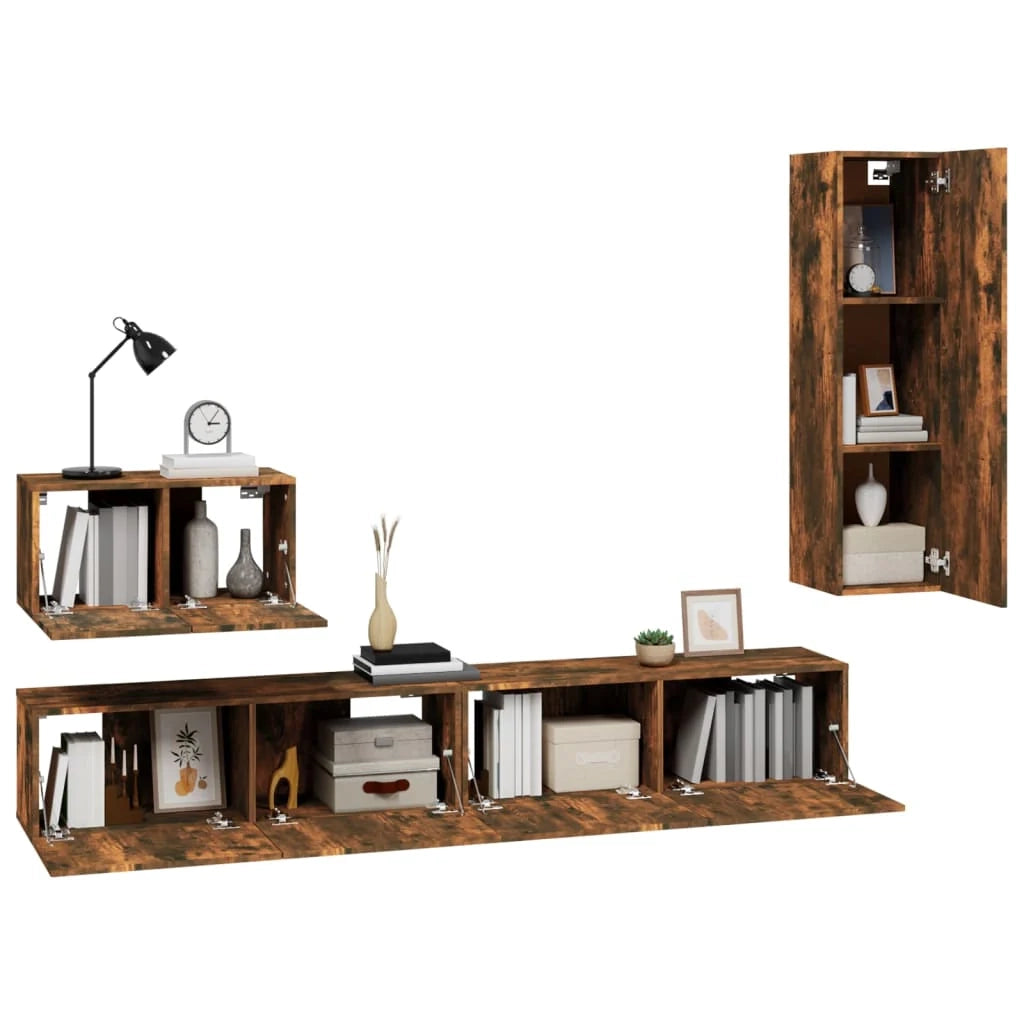 Set di mobili da 4 pezzi tra cui armadio credenza mobile TV soggiorno/camera da letto salotto rovere affumicato legno marrone ingegnerizzato 02_0024801