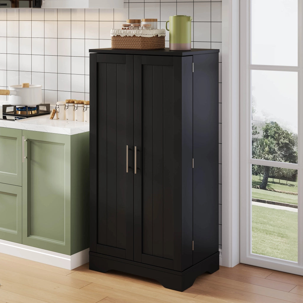 Armadio da cucina moderno 120x60x40 cm in MDF, mobile freestanding con LED sensor e ripiani regolabili, nero