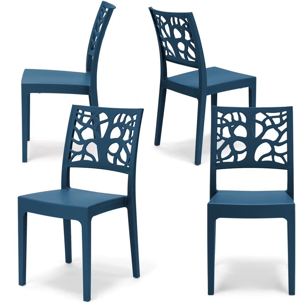 Set 4 sedie in polipropilene TETI, impilabile, resistente ai raggi UV, design moderno, ideale per sala da pranzo, cucina, sala d’attesa, bar, ristoranti o giardino, colore Petrolio