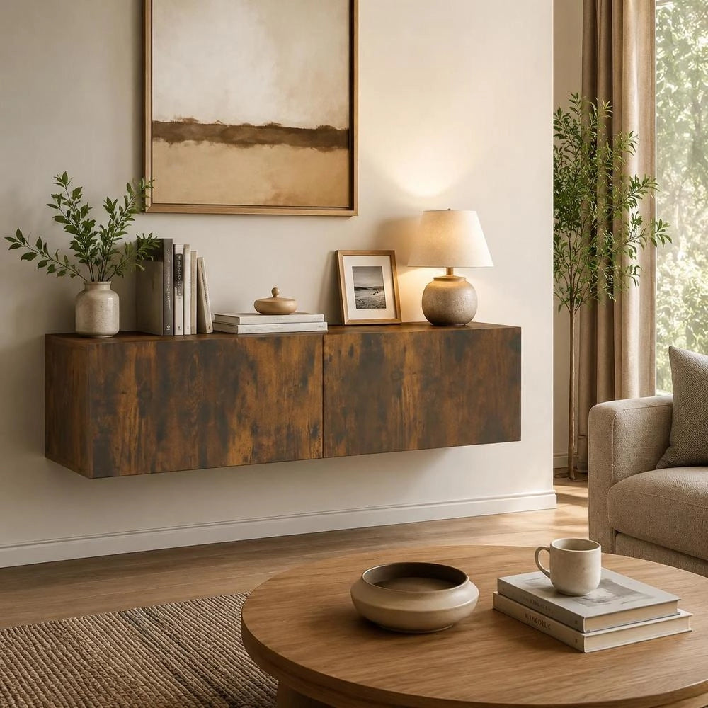 TV Wall Cabinet Smoked Oak 120x30x30 Cm Wood Material