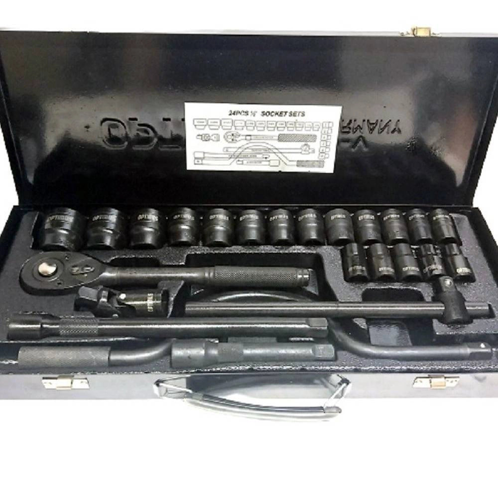 Trade Shop - Set Chiavi A Bussola 24 Pezzi Con Cricchetto Reversibile 1/2'' Prolunghe Valigia -