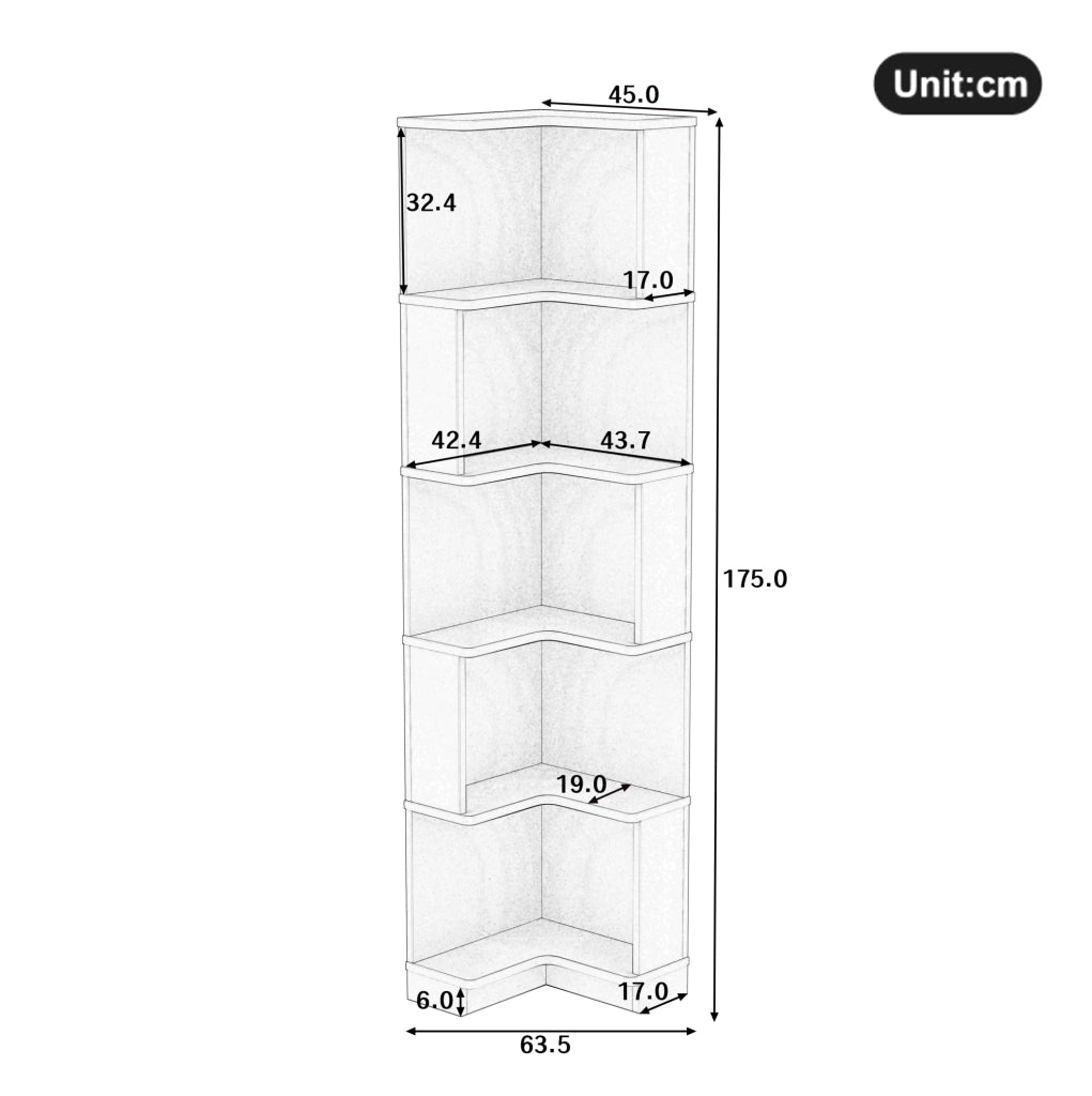 Libreria angolare a L con LED, 5 ripiani, nero