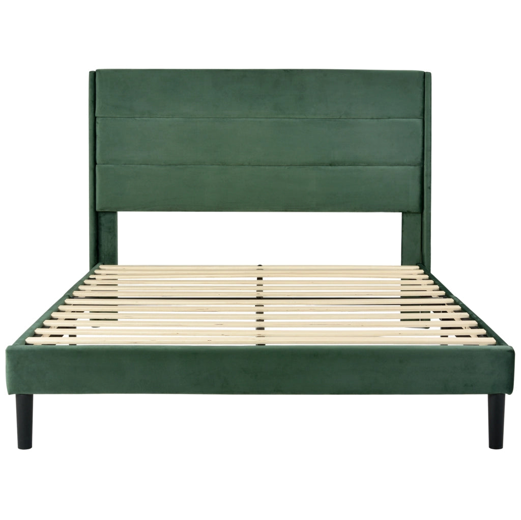 Letto imbottito 140x200 cm con materasso ortopedico a 7 zone; velluto verde scuro