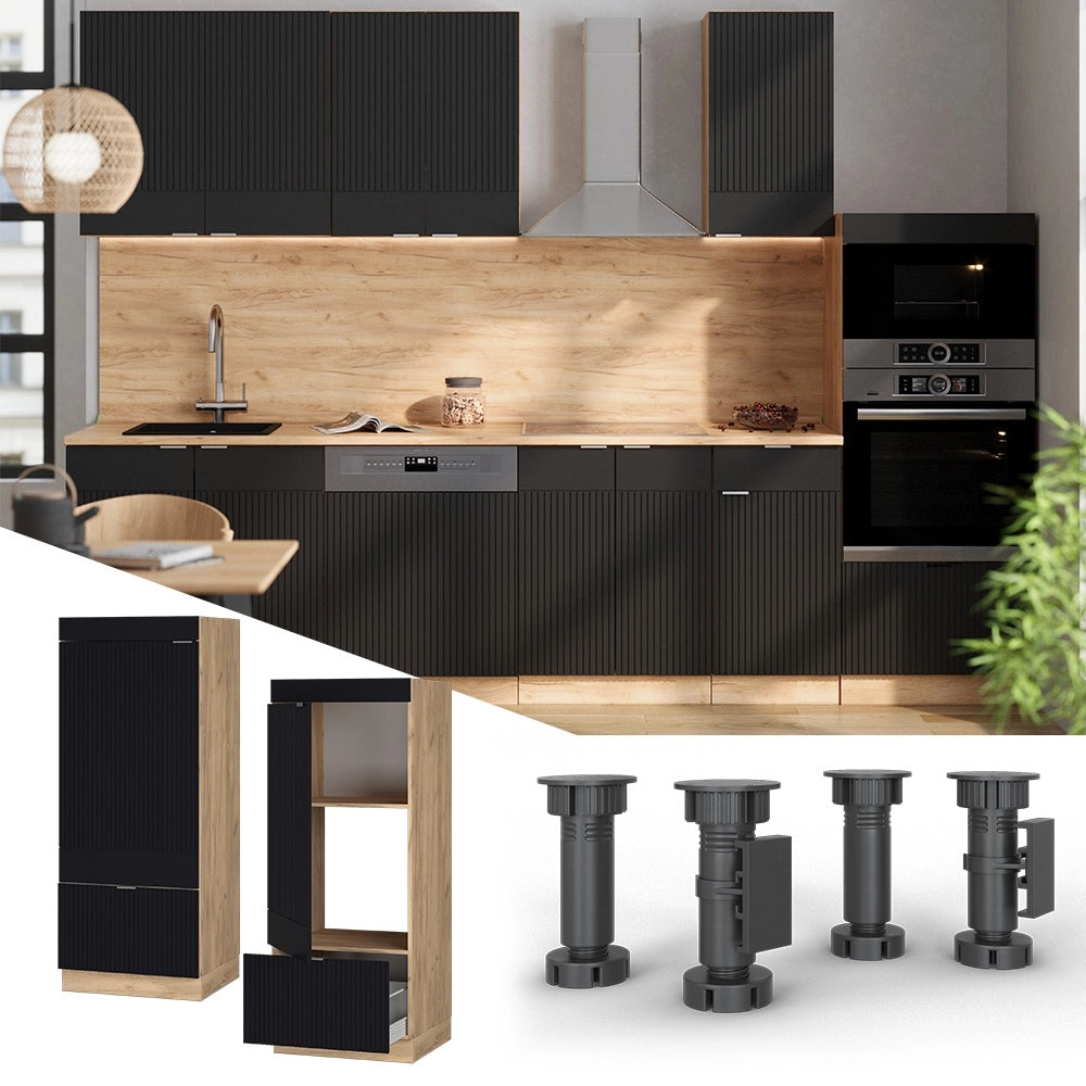 Mobile cucina microonde Fame-Line Nero rigato/Rovere dorato 60 cm Vicco