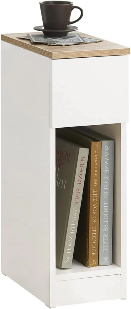 Comodino Sottile comodino per camera da letto con cassetto e ripiano comodini per camera da letto e soggiorno Tavolino divano Bianco L20 x P35 x A60 cm FBT111-WN