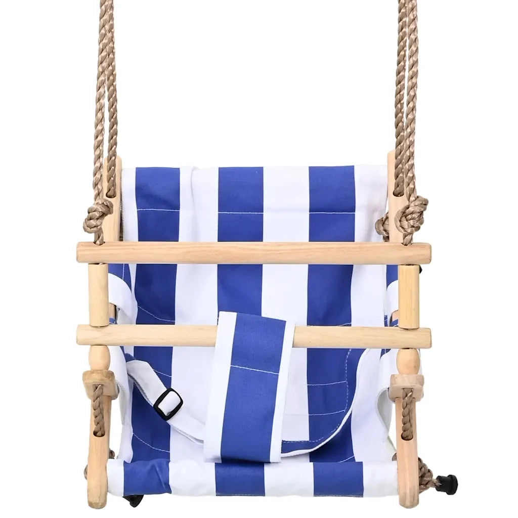 Altalena per Bambini con Cintura di Sicurezza Cotone Legno Blu 91801