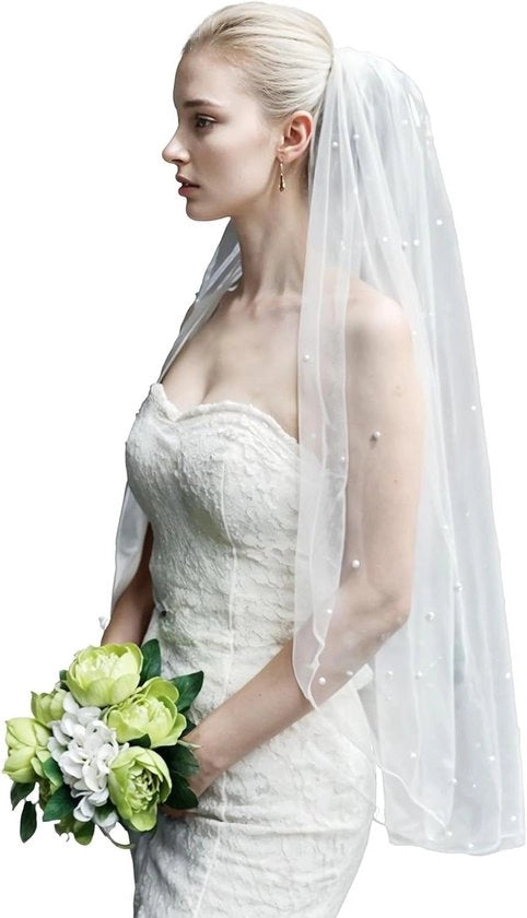 Pareo di lusso per la sposa - Lunghe perle - Bianco - Dimensione unica