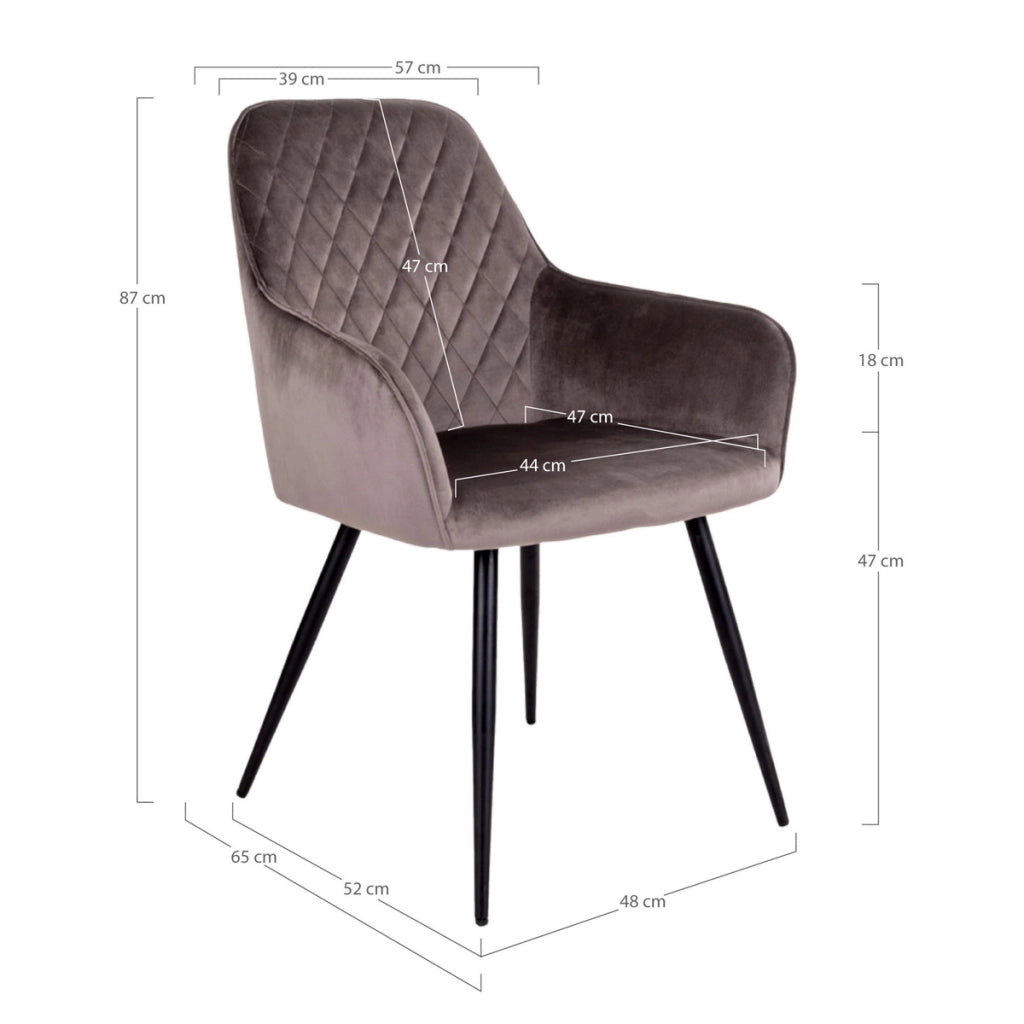 Set 2 sedie da pranzo Harbo in velluto color mushroom con gambe nere