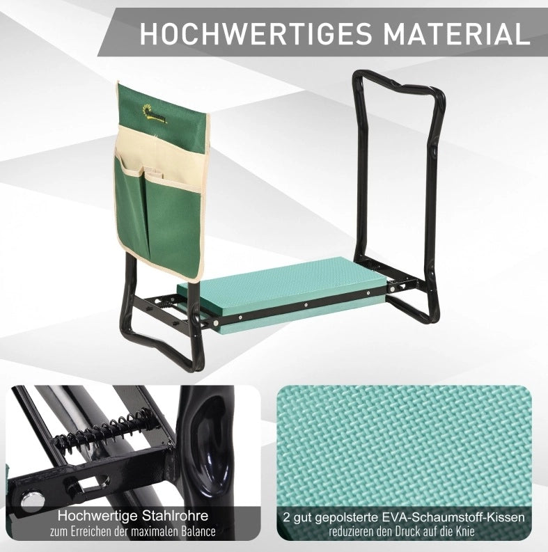 Kniebank da giardino pieghevole 2 in 1; 58x28x49 cm; in acciaio verde