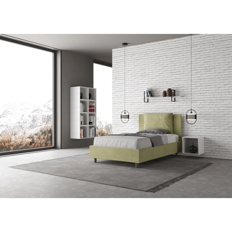 Letto imbottito Piazza e mezzo 110x200 cm Antea - Senza rete,Microfibra,Tè verde