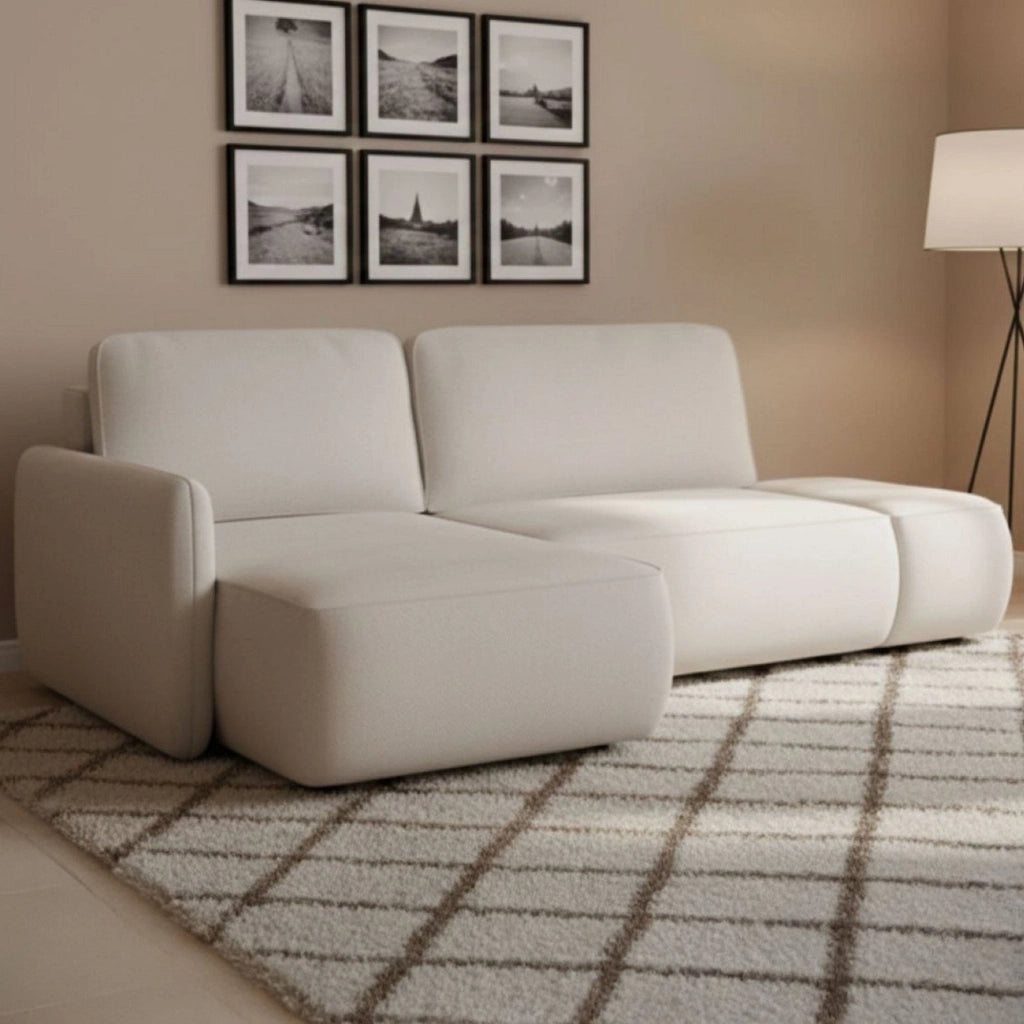 Rezzo, Divano Letto con Penisola Contenitore, 229x148 cm Beige Chiaro