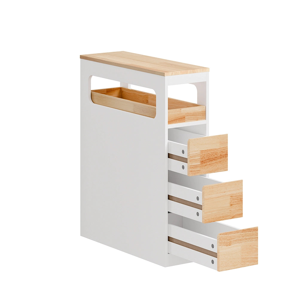 SoBuy | Mobile bianco con 4 cassetti | Mobile con ruote per facile spostamento | Mobile MDF per bagno e cucina | 65×23×82 cm | Portata massima 40 kg | BZR54-III-WN