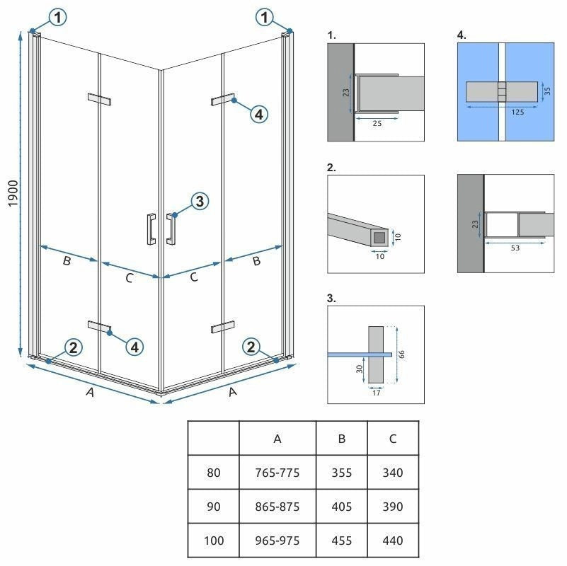 Cabina Doccia Rea Molier Chrome Double 90x100