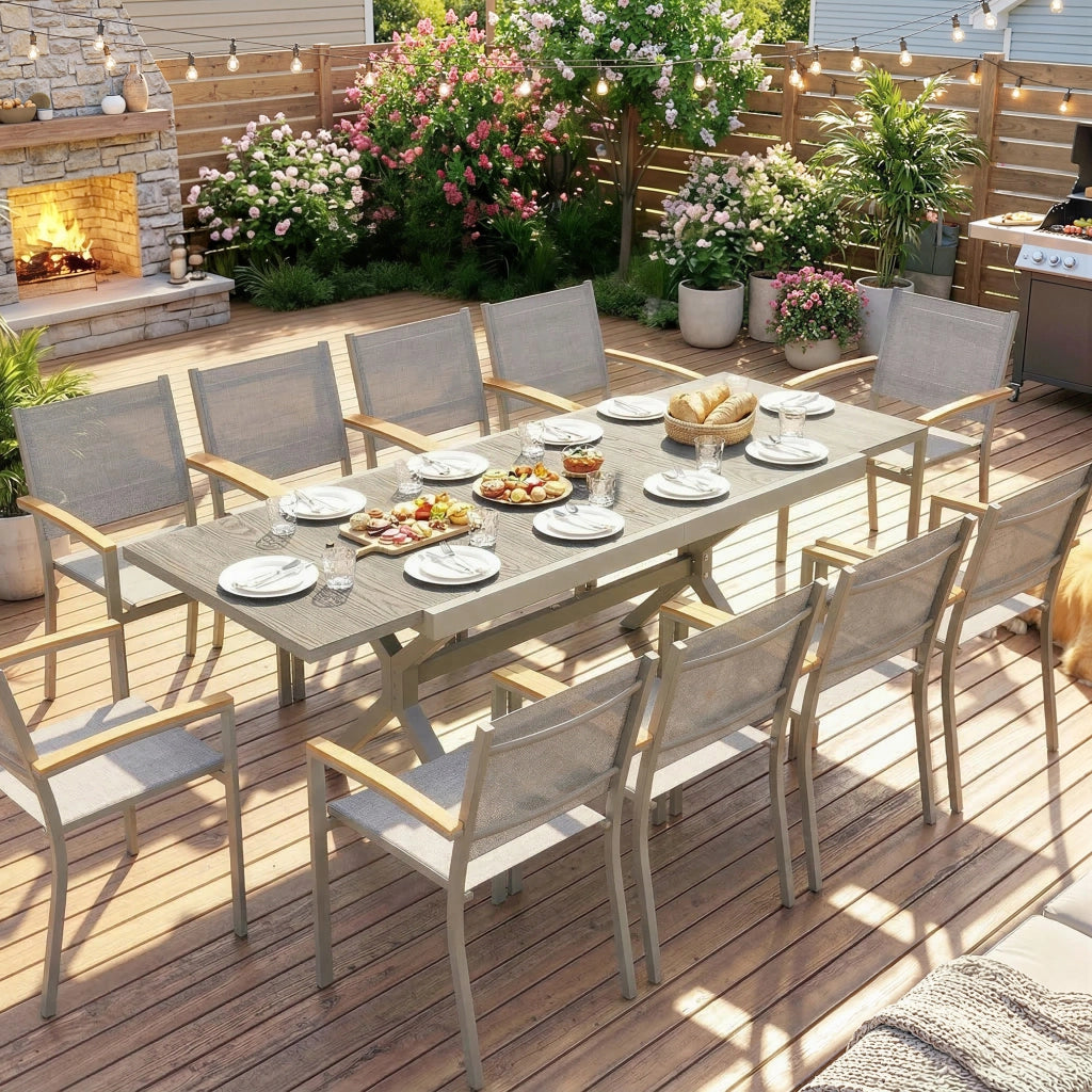 Tavolo da Giardino Allungabile 154-214x85x73 cm per 8-10 Persone in Alluminio e Acciaio Grigio