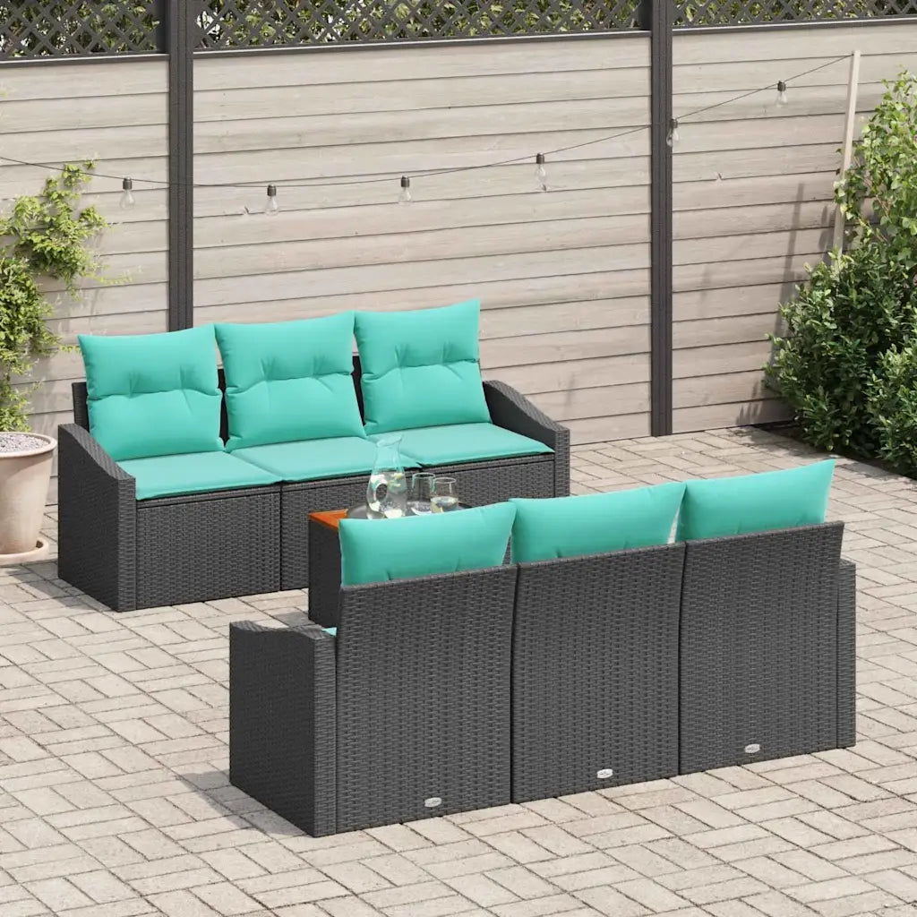 Set Divano da Giardino con cuscino 7 pcs Nero polyrattan